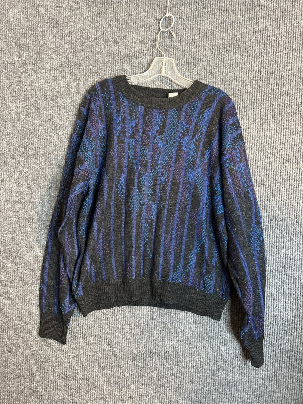 Vintage Sweater Graphix Mens Sweater Size XL Striped Crew Neck Pullover Grandpa